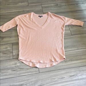 Express Pink V-Neck Ribbed Top